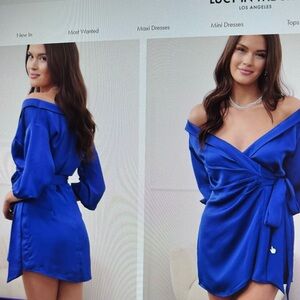 Off Shoulder Wrap Dress in Royal Blue